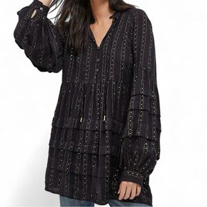 Anthropologie Black and Gold Bohemian Tunic Top